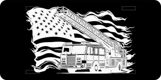 American Flag with Fire Truck