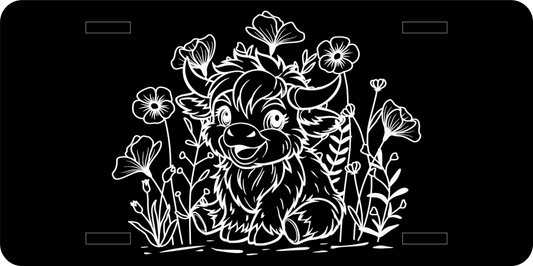 Highland Cow in a Bed of Flowers