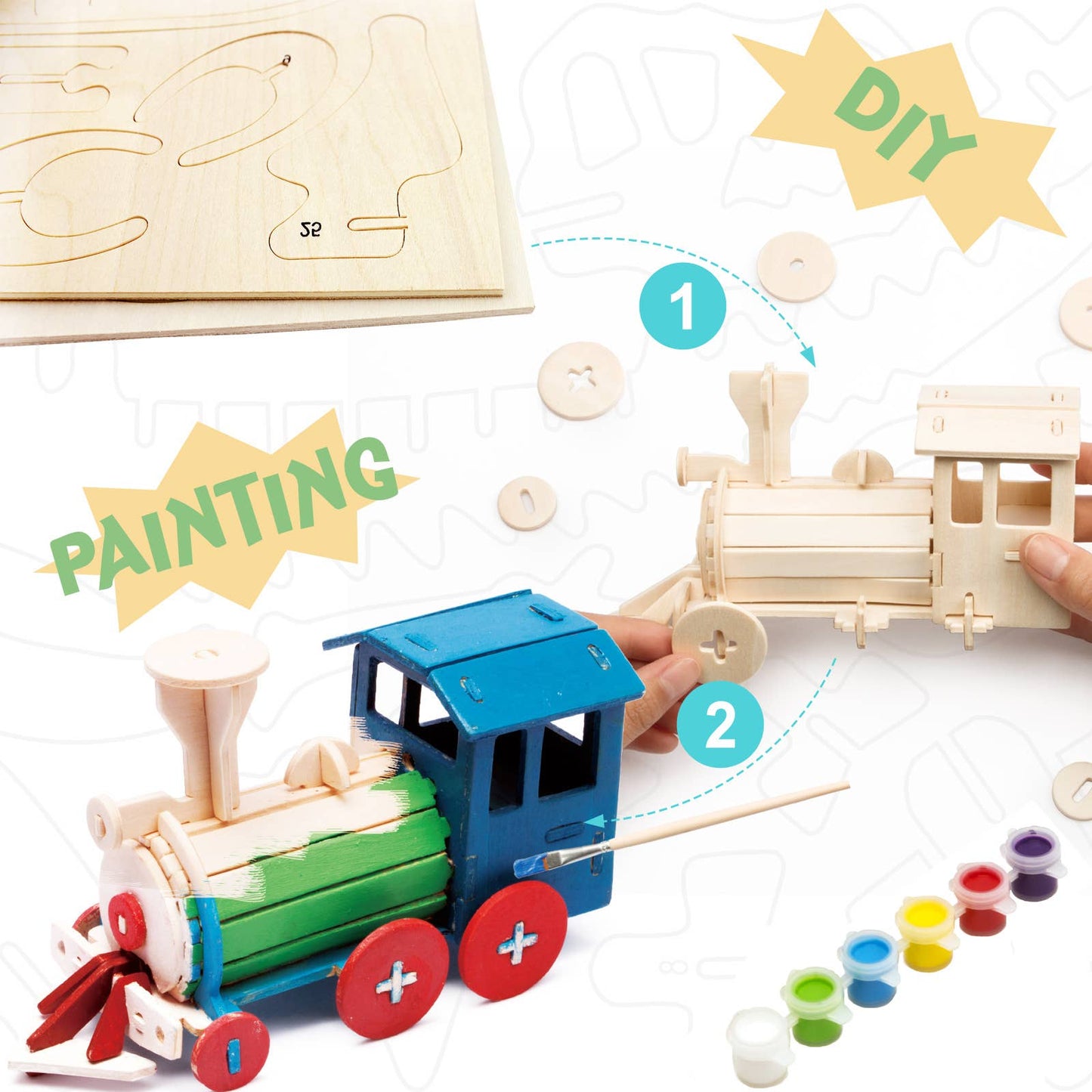 3D Wooden Puzzle with Paint Kit: Locomotive