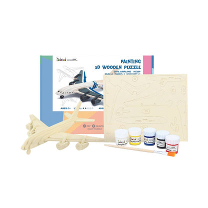 3D Wooden Puzzle with Paint Kit: Civil Airplane